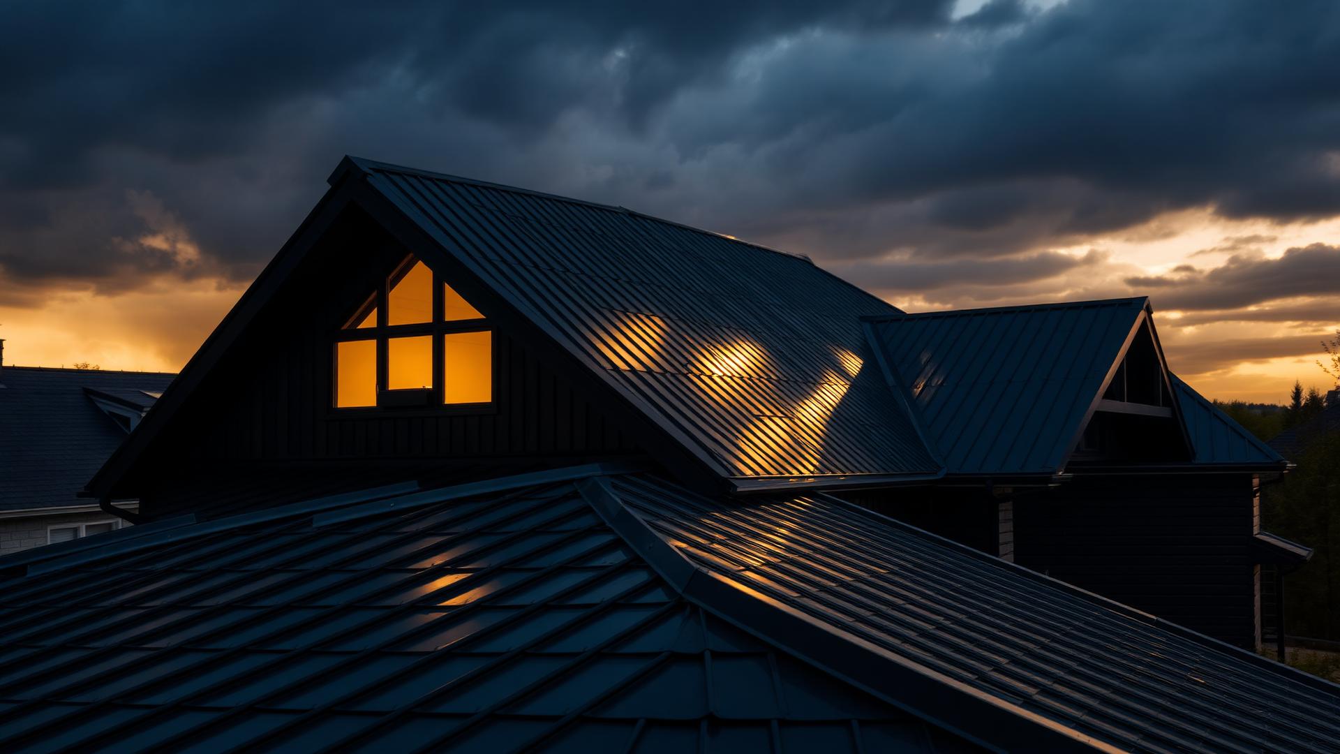 Modern metal-roof home at dusk in Central Arkansas